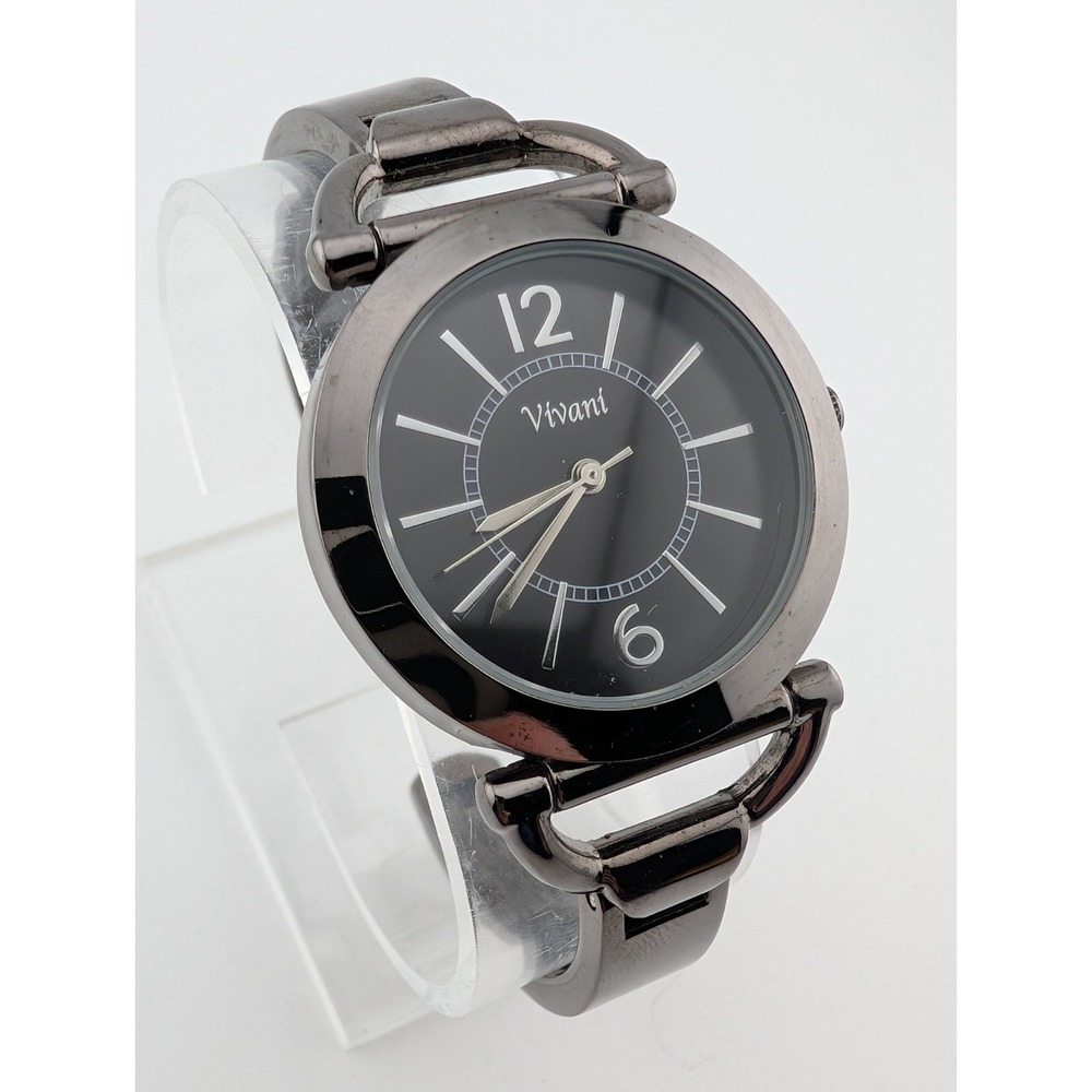 Vivani Watch Women 34mm Case Black Hinge Bangle Band- New Battery